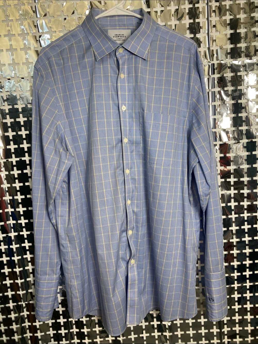 Charles Tyrwhitt Light Blue Dress Shirt with Cream Windowpane